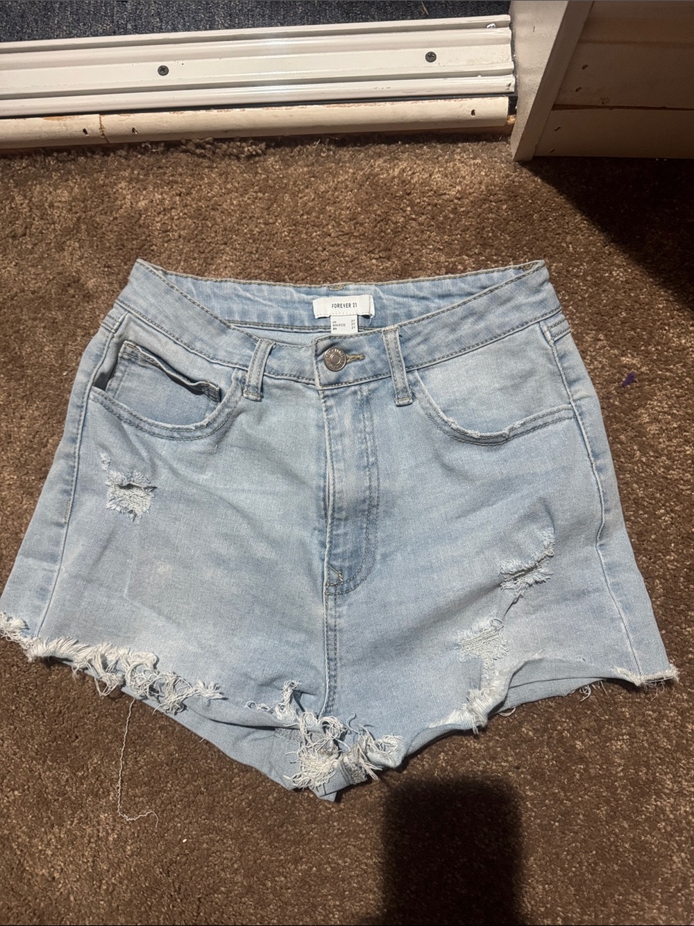 Forever 21 Light Wash Distressed Denim Cutoff Shorts